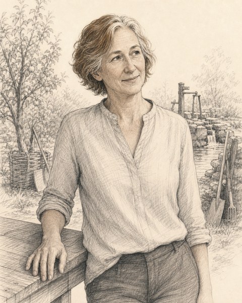 Hand-sketched portrait of Amélie Fournier