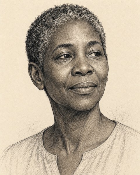 Hand-sketched portrait of Sora Mbaye