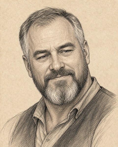 Hand-sketched portrait of Pavel Novak