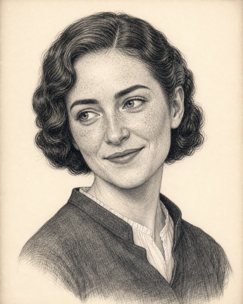 Hand-sketched portrait of Eleri Wynne
