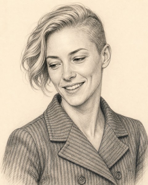Hand-sketched portrait of Freja Lund