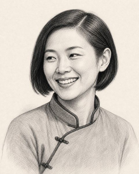 Hand-sketched portrait of Mei Lin