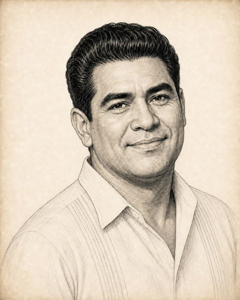 Hand-sketched portrait of Mateo Cruz