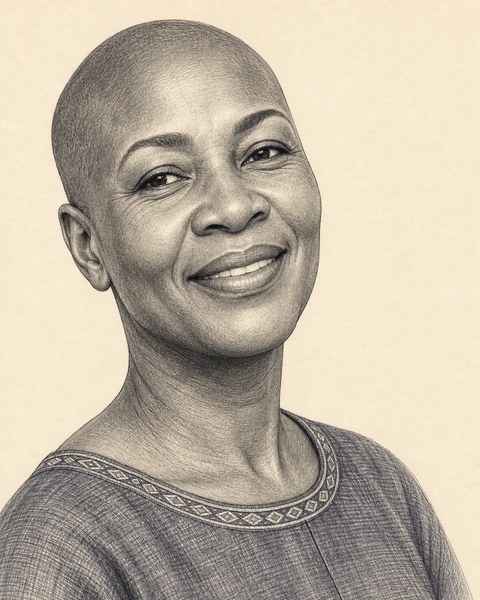 Hand-sketched portrait of Nadine Okafor