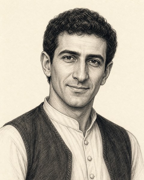 Hand-sketched portrait of Yusuf Demir
