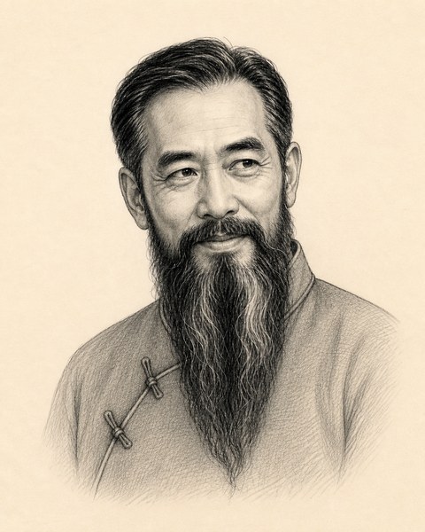 Hand-sketched portrait of Zhen Yu