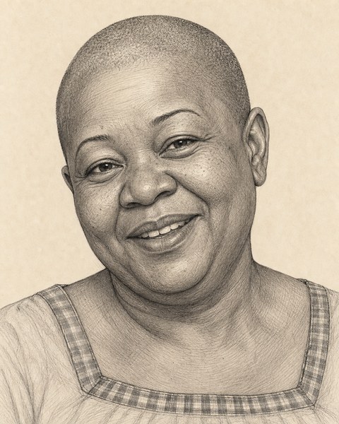 Hand-sketched portrait of Celeste Baptiste