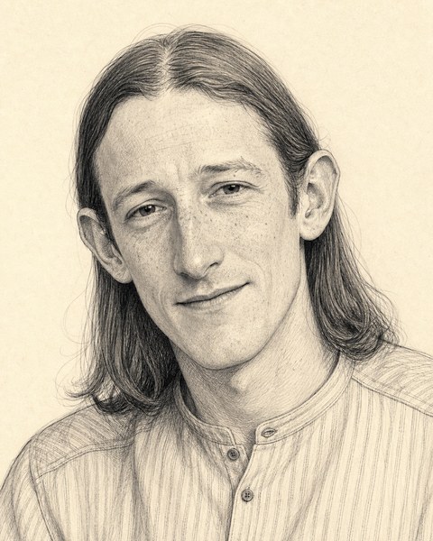 Hand-sketched portrait of Rowan Ellis