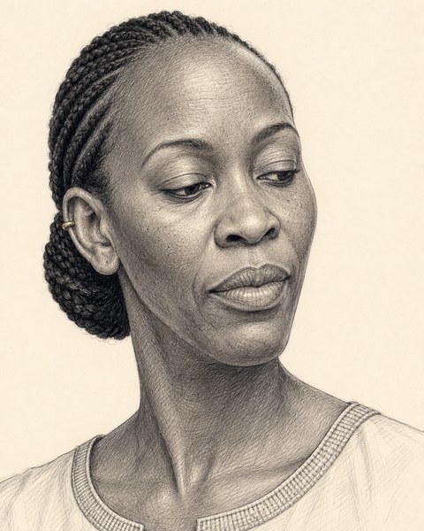 Hand-sketched portrait of Nia Adeyemi