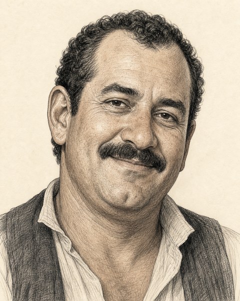 Hand-sketched portrait of Mateo Serrano