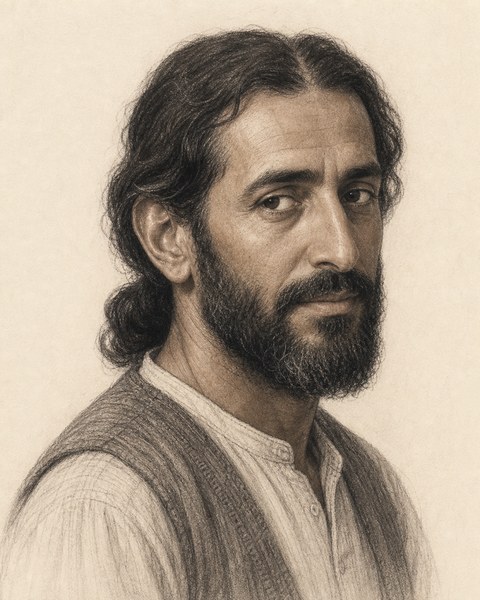 Hand-sketched portrait of Samir the Fisher