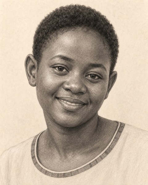 Hand-sketched portrait of Imani Kamau