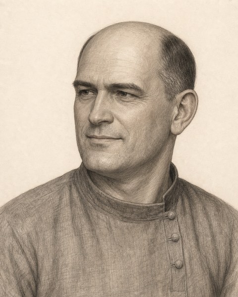 Hand-sketched portrait of Pavel Orlov
