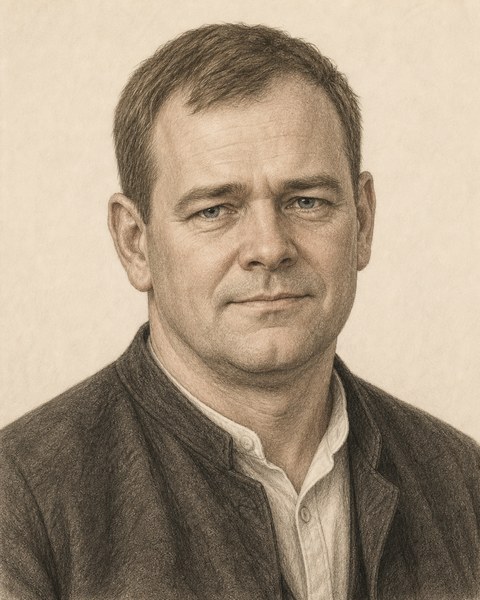Hand-sketched portrait of Kurt Weber