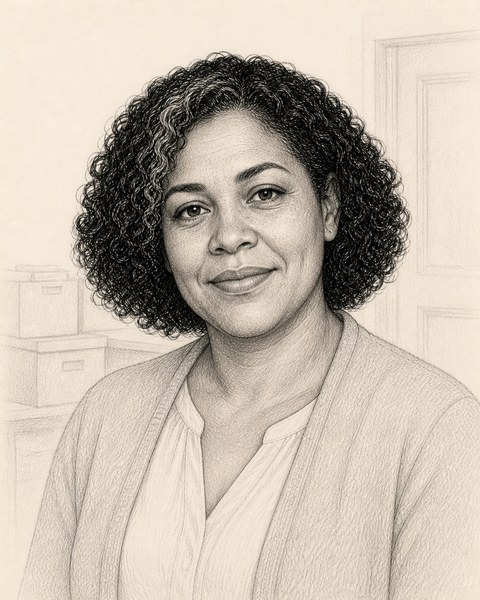 Hand-sketched portrait of Elena Ruiz